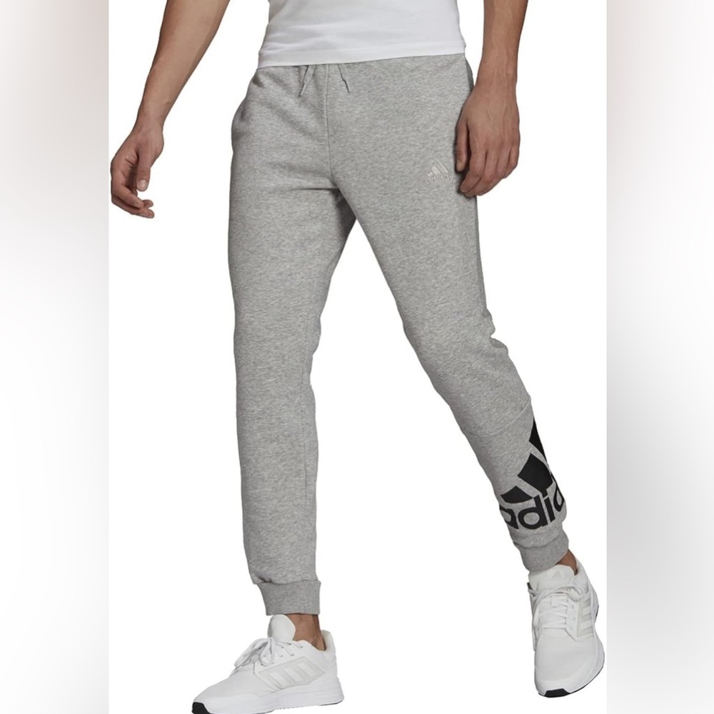 Adidas Men's Essentials Fleece Tapered Cuff Logo Pants Grey Heather Size 4XL
